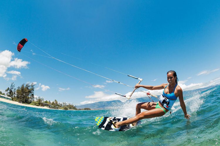 The exhileration of Kite surfing on the Atlantic on a beautiful day