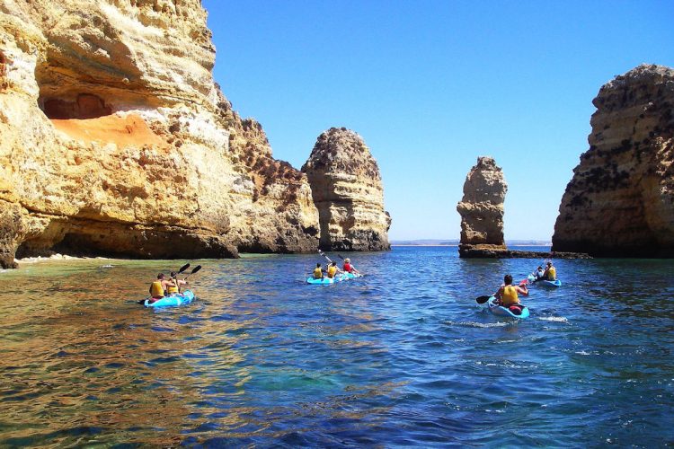 An AltaVista guided Kayak tour through natural rock formations